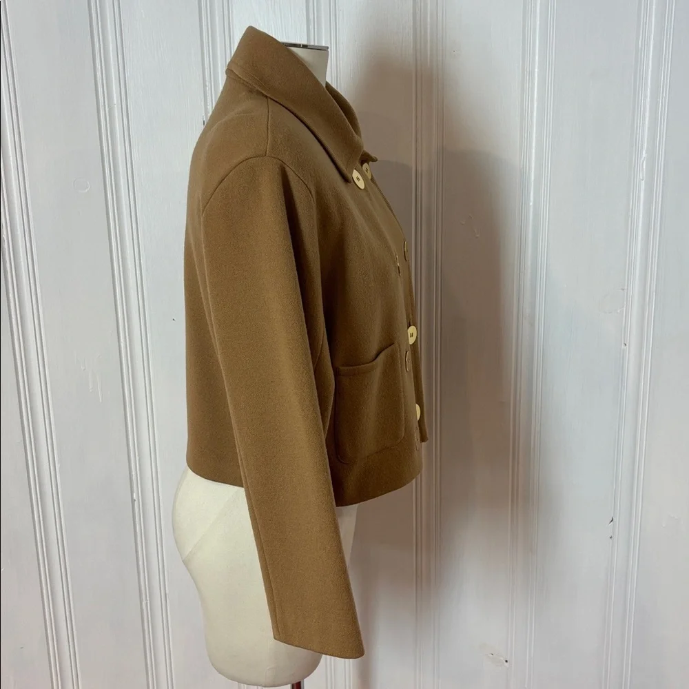 ANDREA JOVINE Camel Wool Cropped Peacoat Jacket Gold Buttons - Size L - Picture 2 of 10
